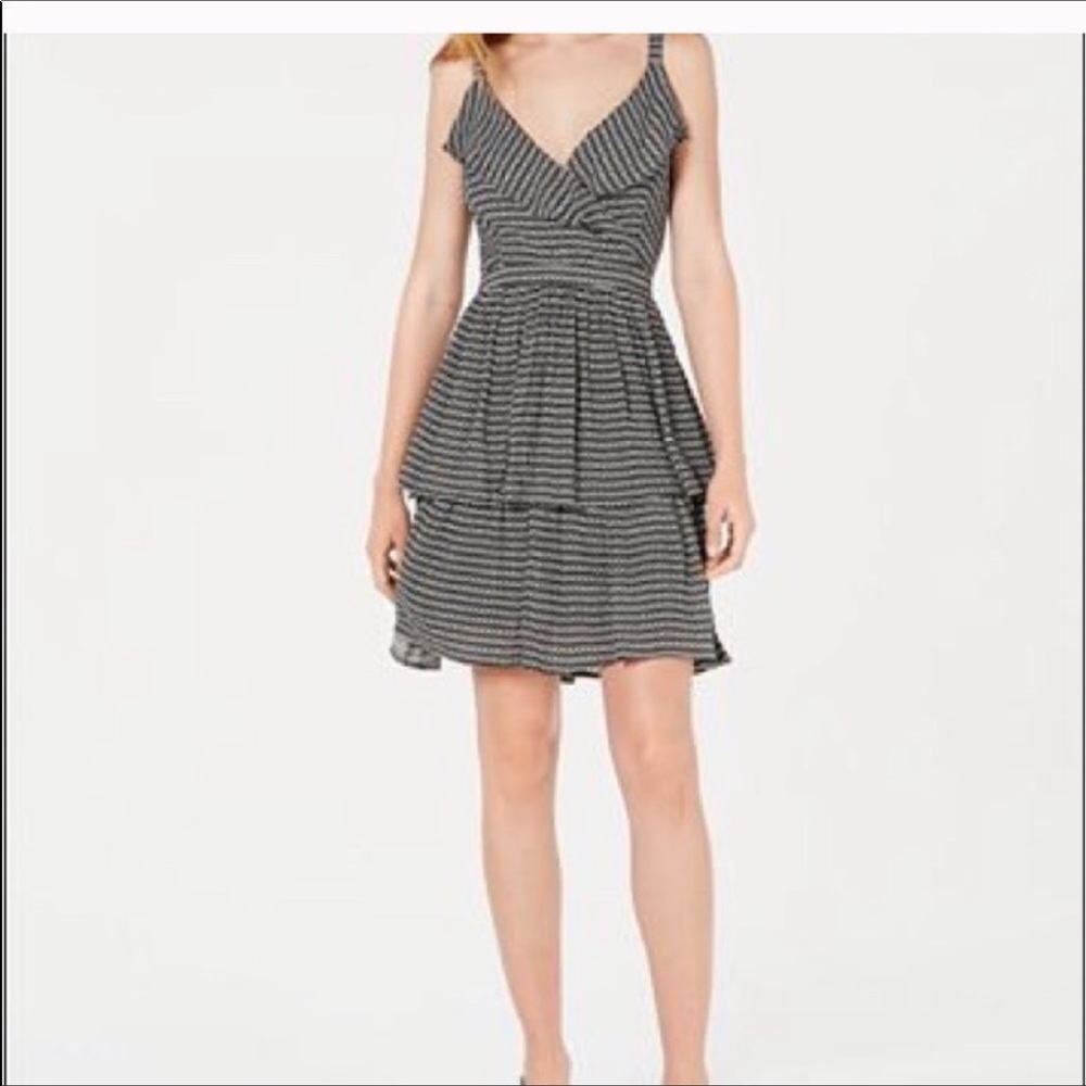 Bar III Black & White Ruffle Fit & Flare Dress